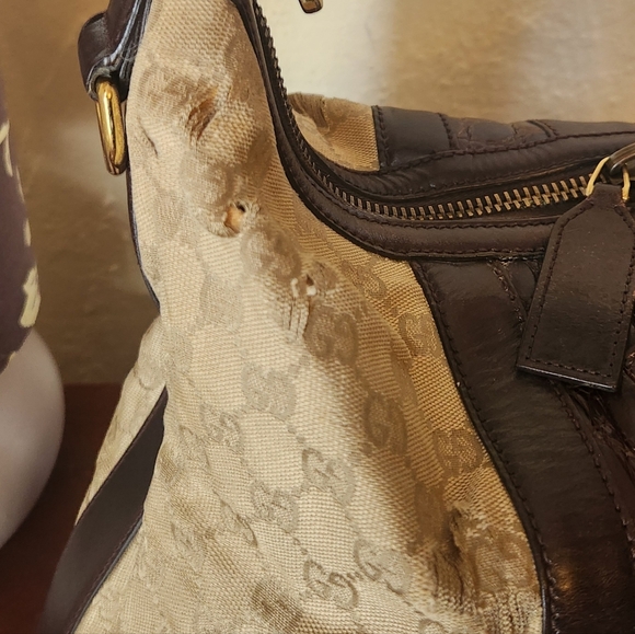 Gucci Beige Canvas Brown Leather Crocodile Secret Hobo - Picture 10 of 14